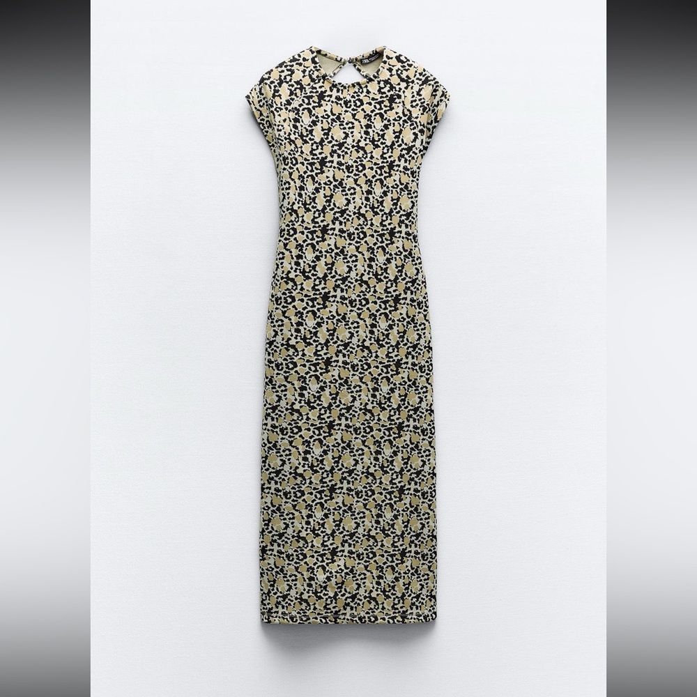 NWT Zara Beige, Black, Olive Colored Leopard Design Maxi Dress Size Medium